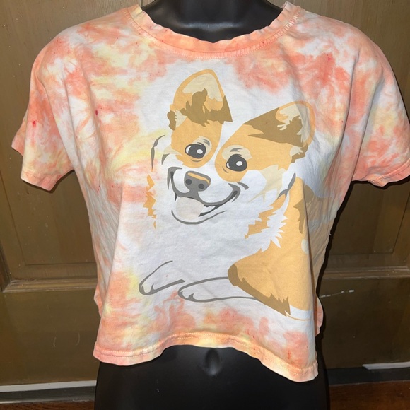 The Crop Stop Corgi White, Yellow Orange Tie Dye Crop Short Sleeve Top Size XS/S - Picture 5 of 11